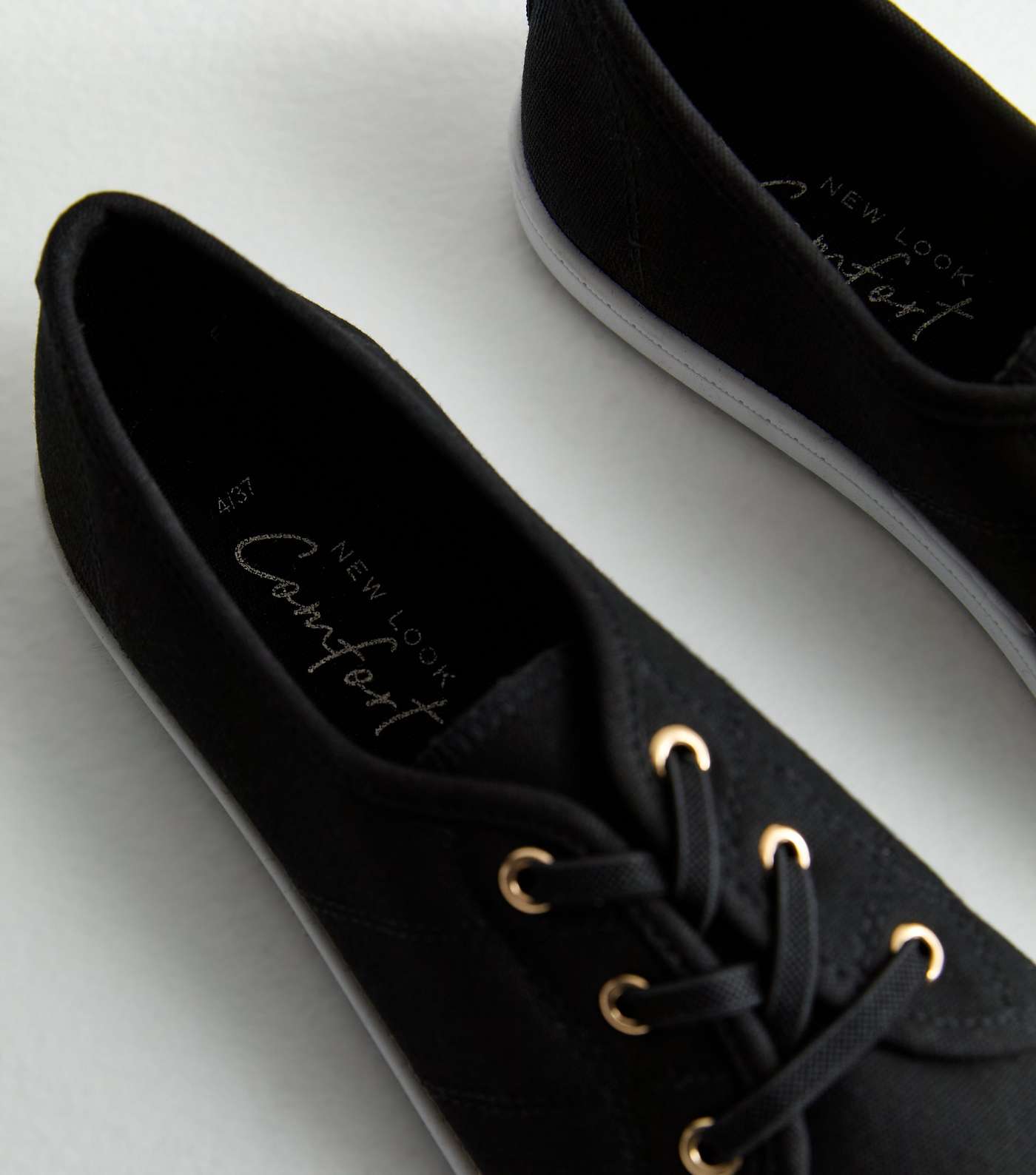 Black Canvas Lace Up Trainers Image 5