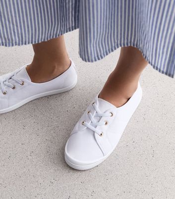 White Canvas Lace Up Trainers New Look