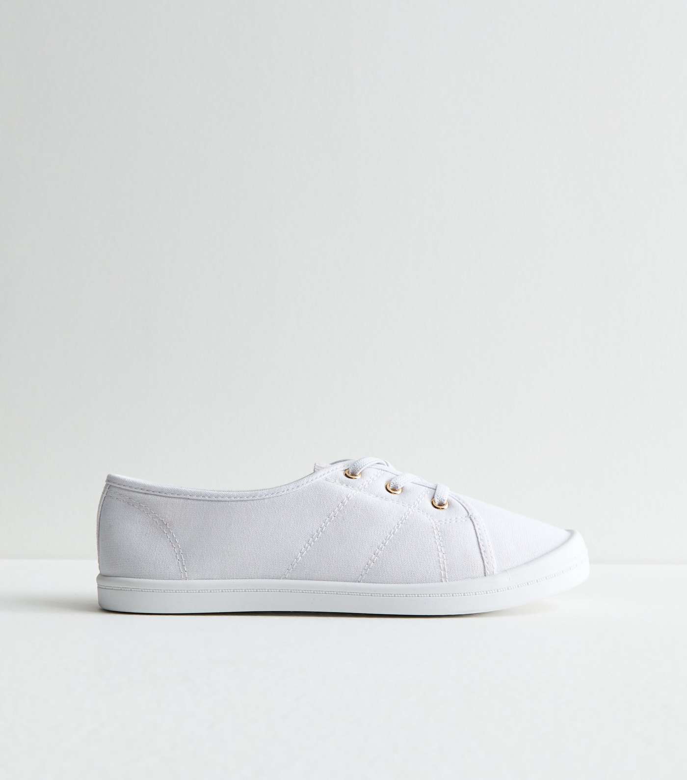 White Canvas Lace Up Trainers Image 3