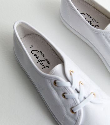 White Canvas Lace Up Trainers