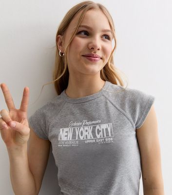 Girls Grey Marl New York City Logo Raglan T Shirt New Look