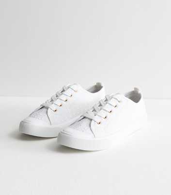 White Broderie Lace Up Chunky Trainers