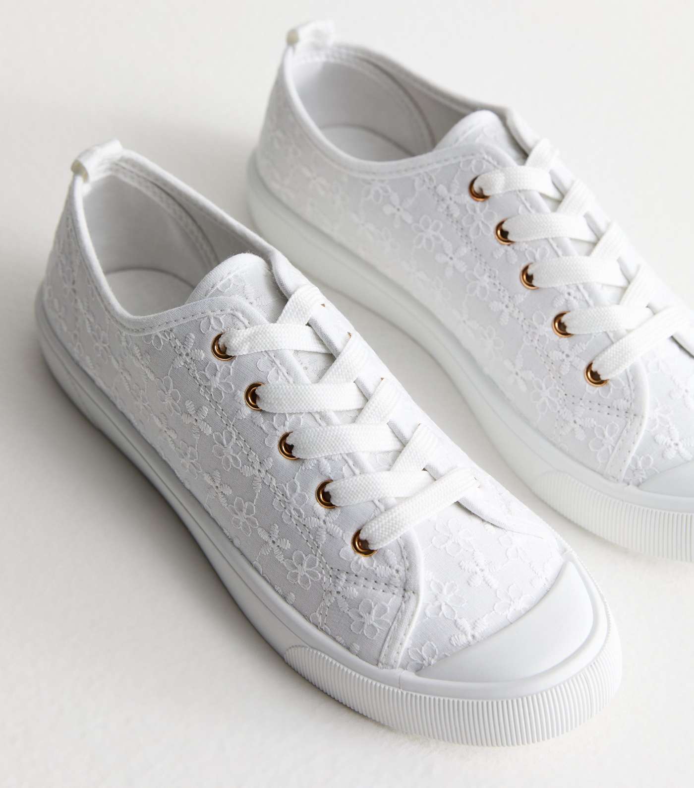 White Broderie Lace Up Chunky Trainers Image 3