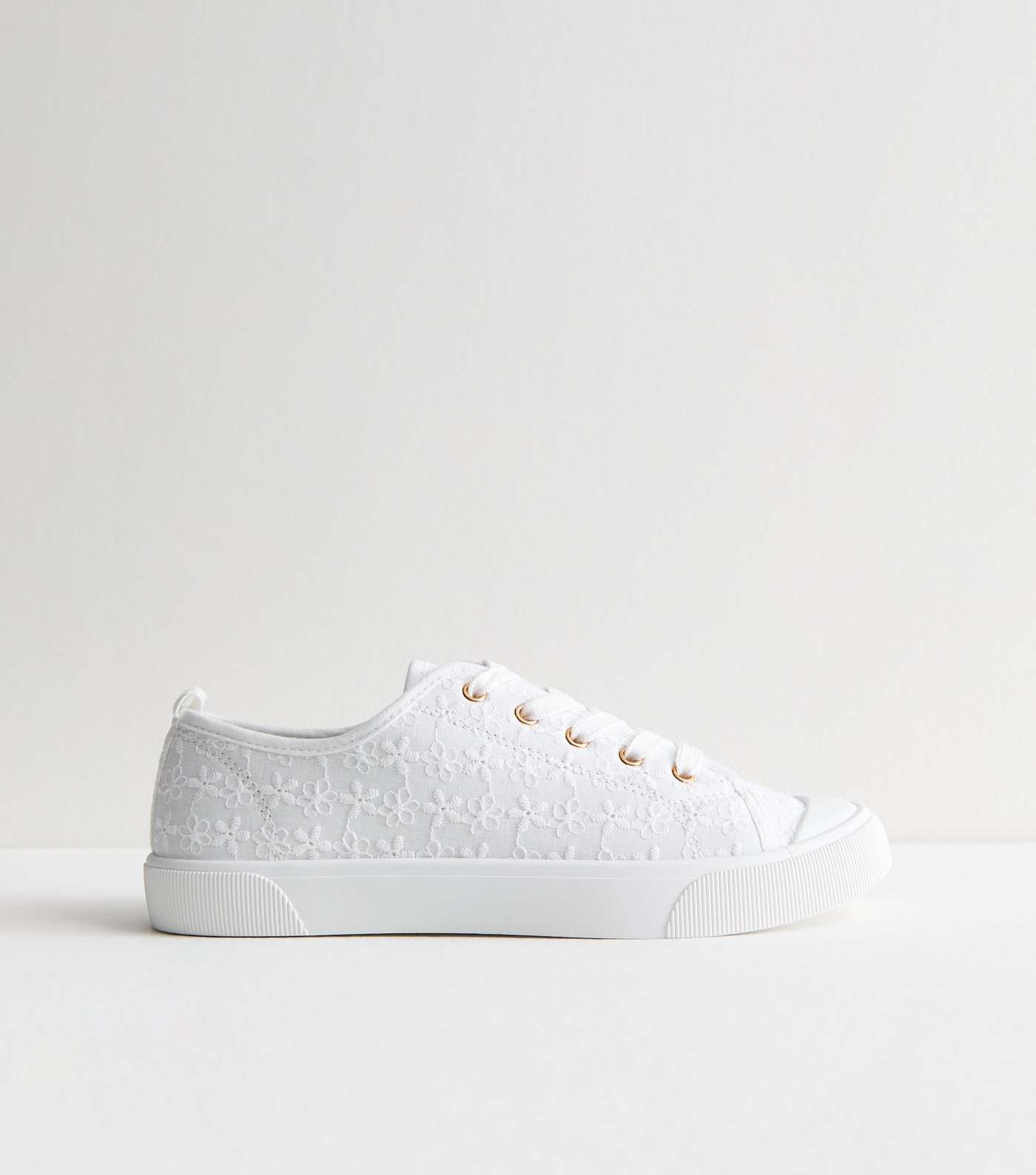 White Broderie Lace Up Chunky Trainers Image 5