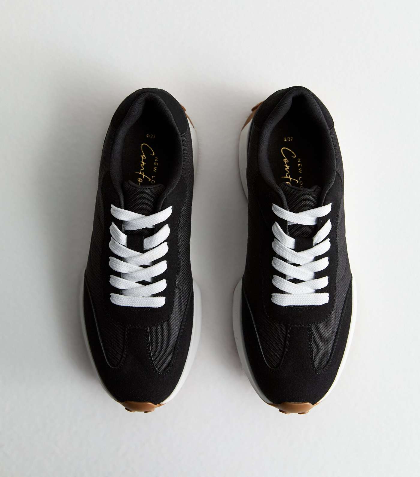 Black Suedette Lace Up Chunky Trainers Image 3