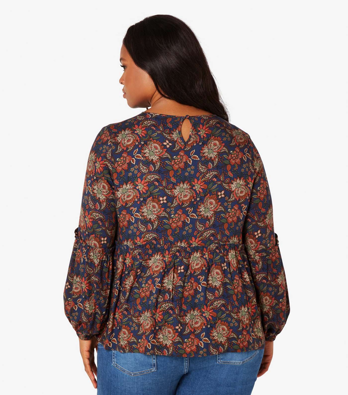 Apricot Curves Navy Floral Ruffle Hem Top Image 3