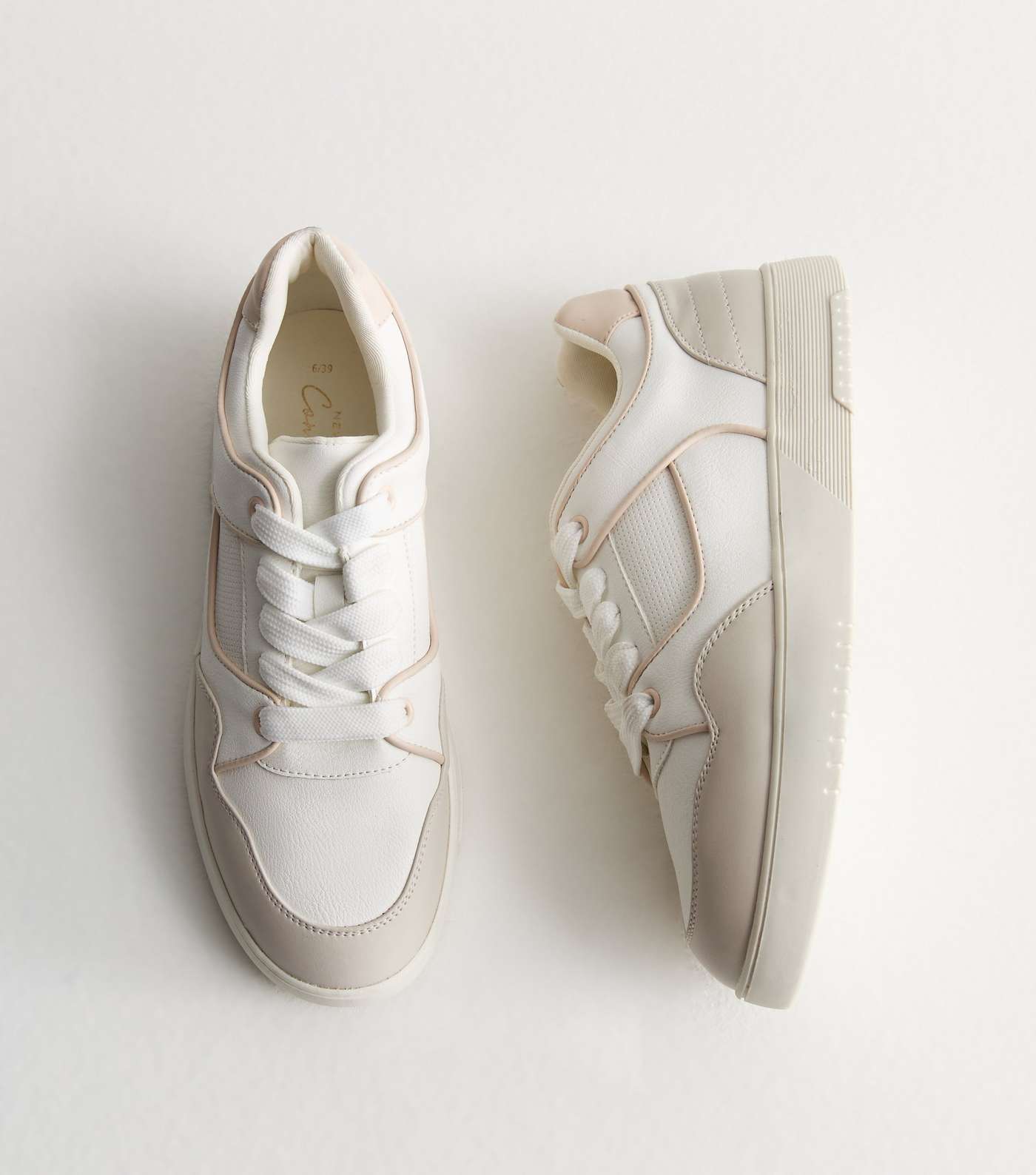 White Low Top Panelled Trainers Image 5