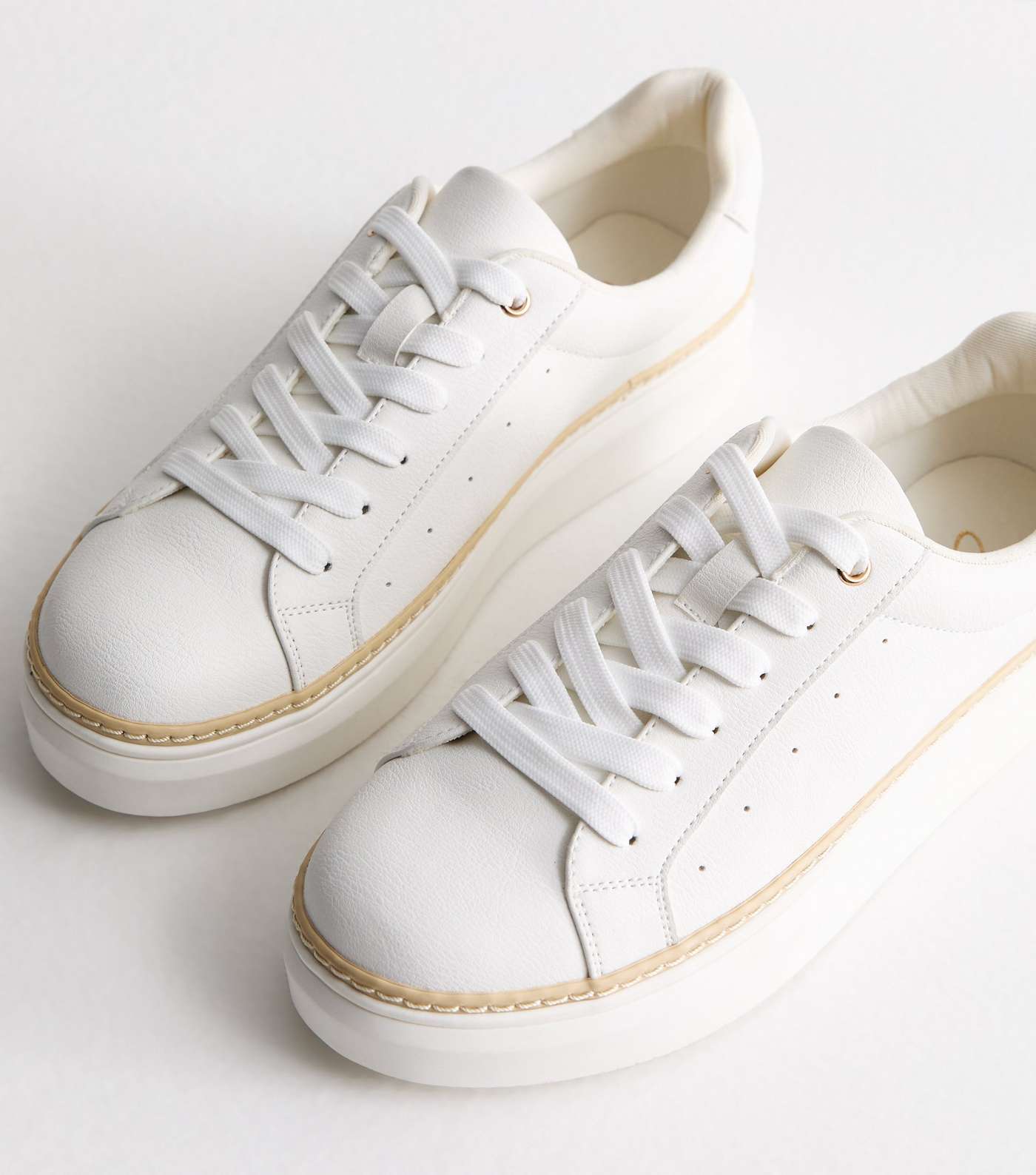 White Leather-Look Contrast Chunky Trainers Image 3