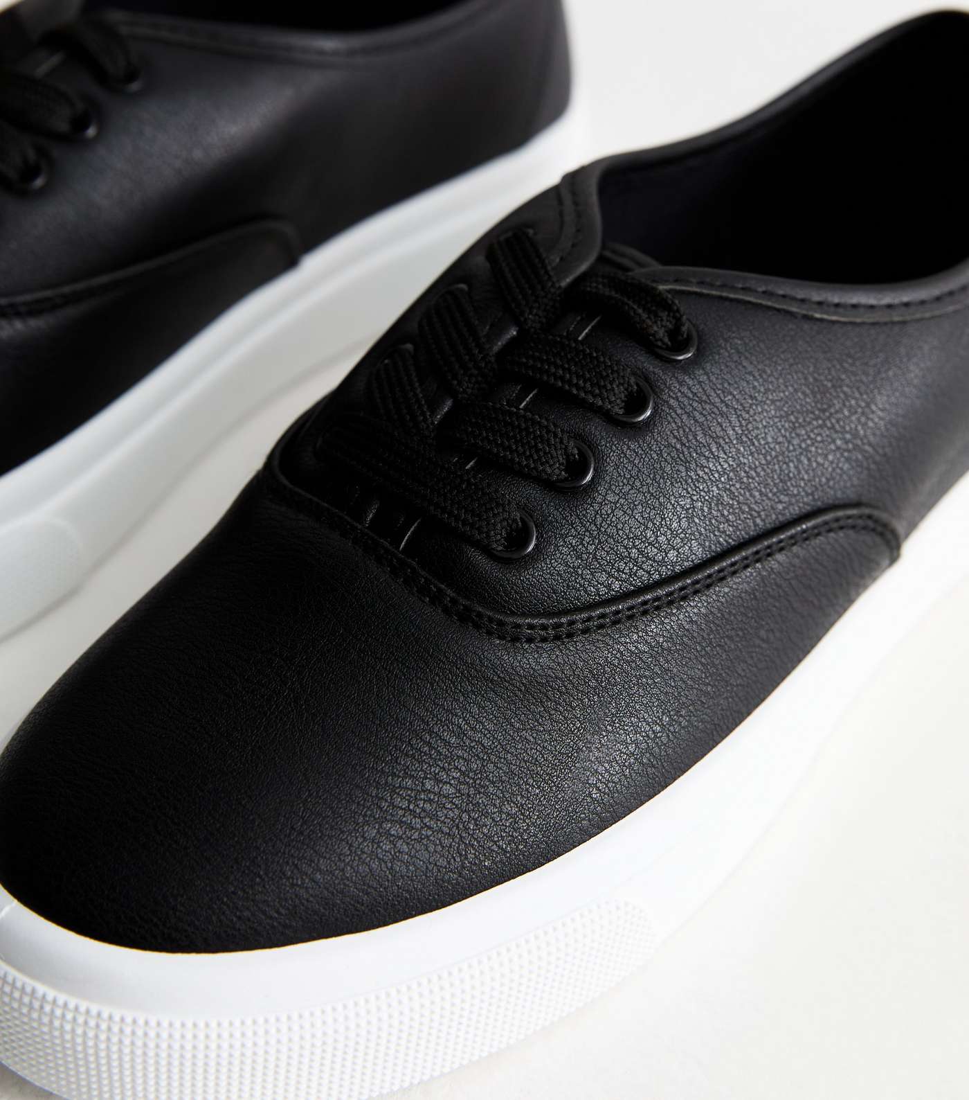 Black Leather-Look Lace Up Trainers Image 4