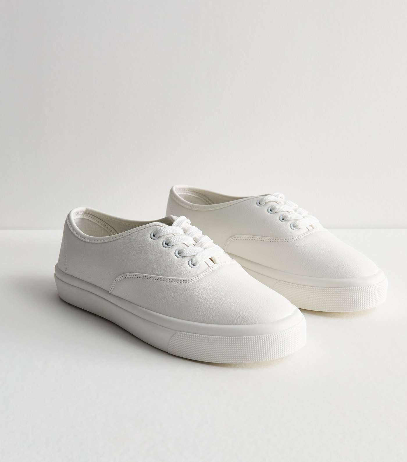 White Leather-Look Lace Up Trainers Image 5