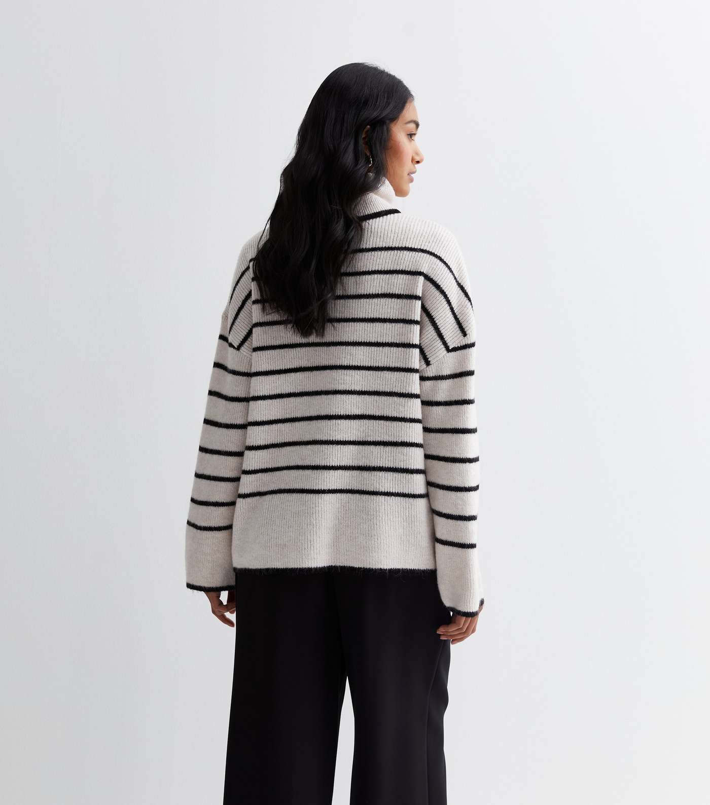 Off White Striped Roll Neck Jumper Image 4