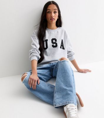 Girls Pale Grey USA Logo Sweatshirt New Look