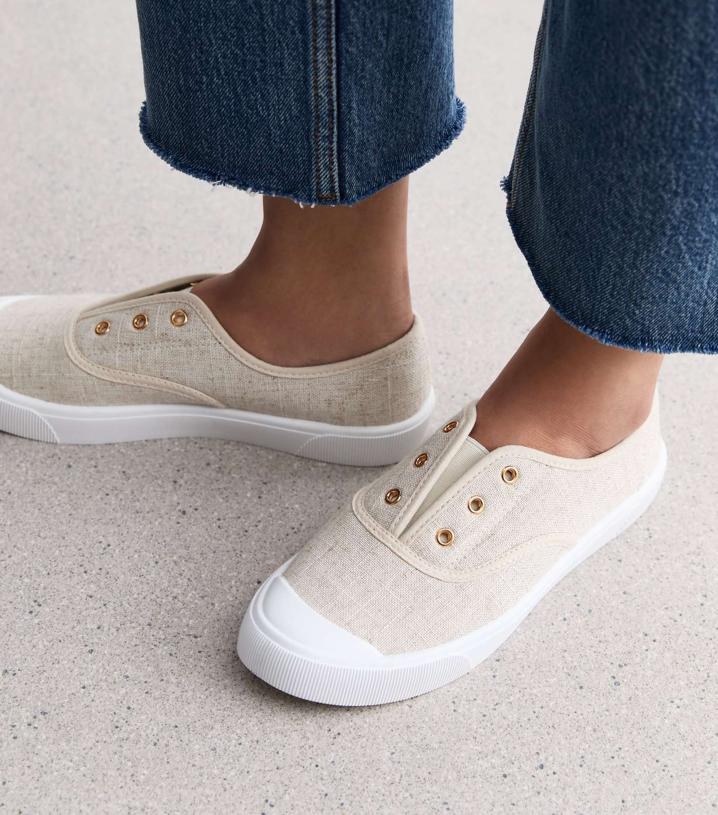 Stone Linen Effect Slip On Trainers Image 2