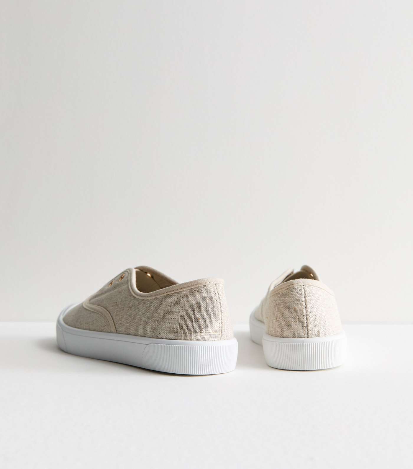 Stone Linen Effect Slip On Trainers Image 4