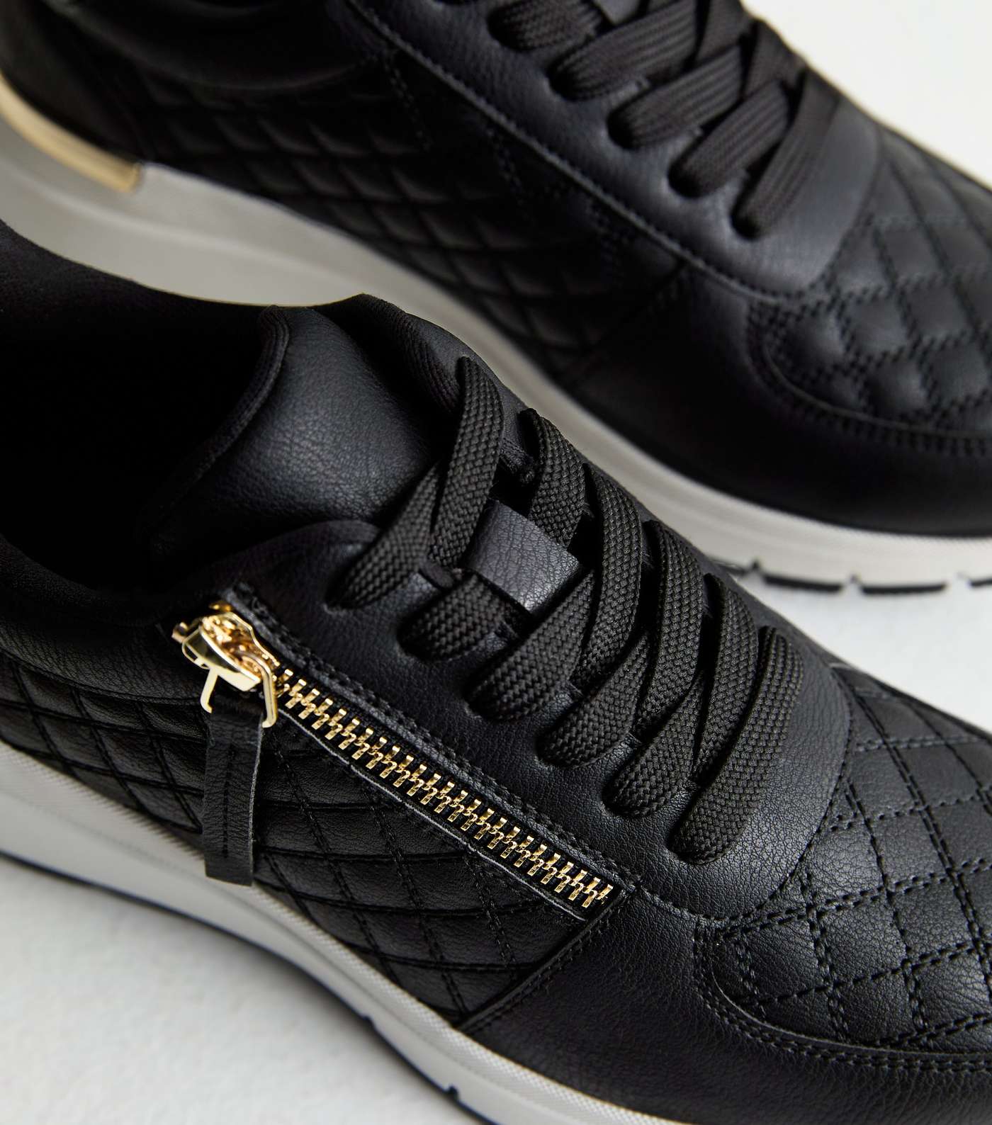 Black Quilted Zip Detail Trainers Image 4