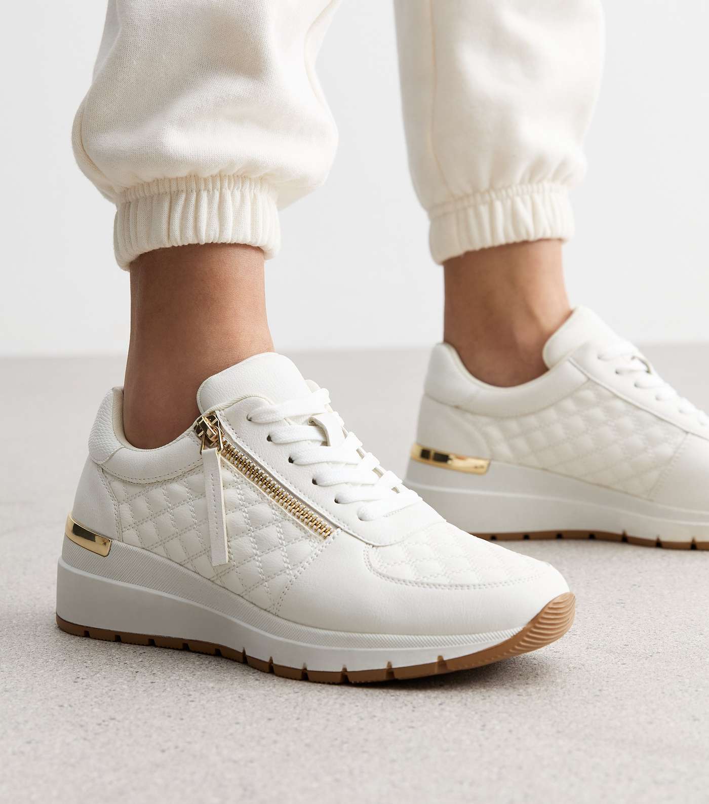 White Quilted Zip Detail Trainers  Image 2