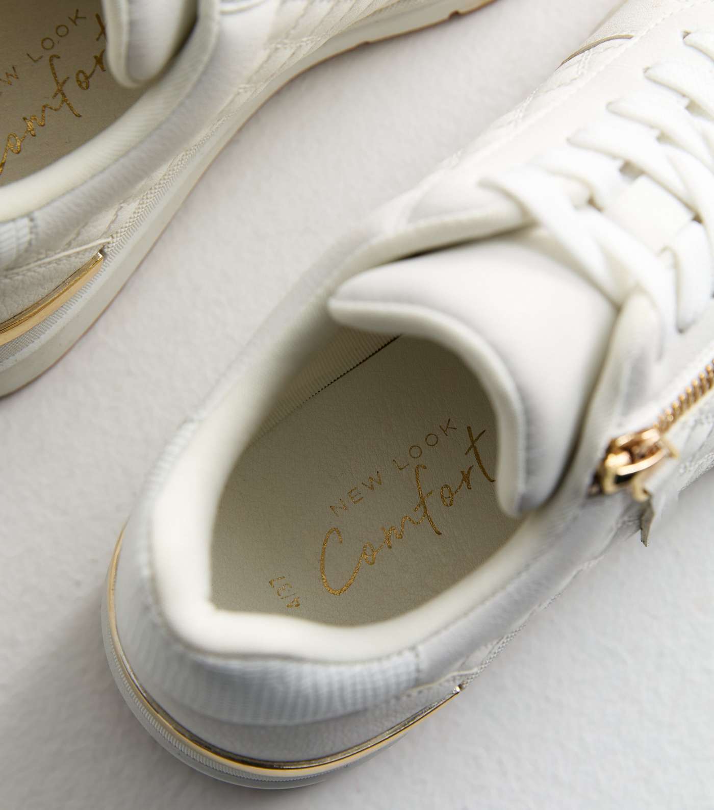 White Quilted Zip Detail Trainers  Image 6