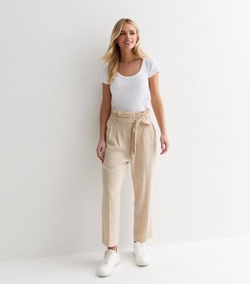 Petite Stone Linen-Look Paperbag Trousers