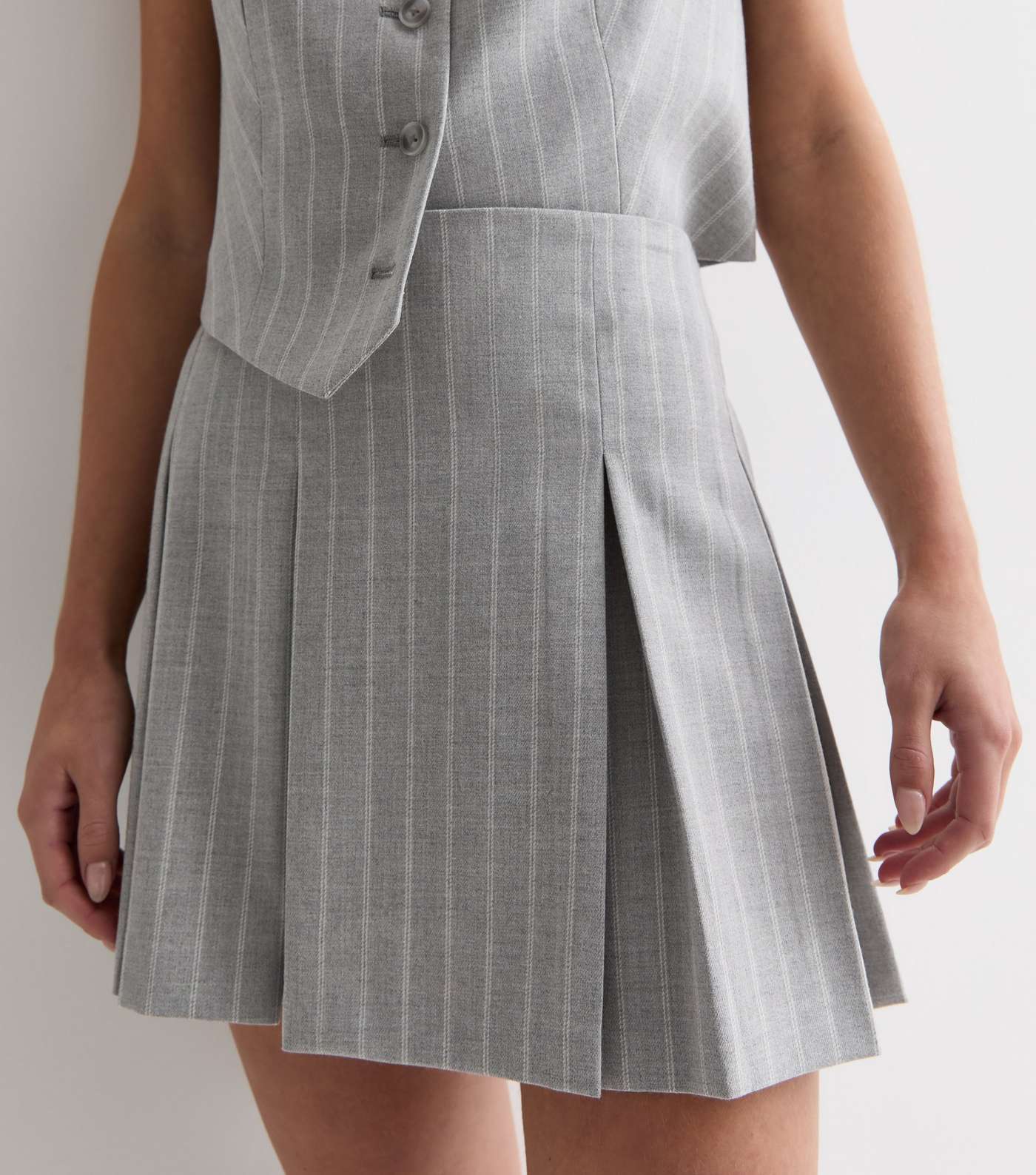 Petite Grey Marl Pinstripe Pleated Mini Skirt Image 2