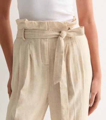 Tall Linen-Look Tailored Paperbag Trousers New Look