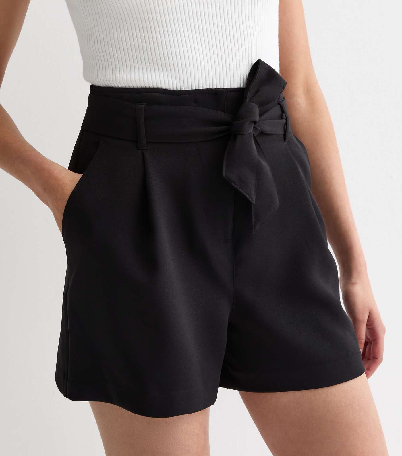 Tall Black High Waist Belted Shorts Image 2