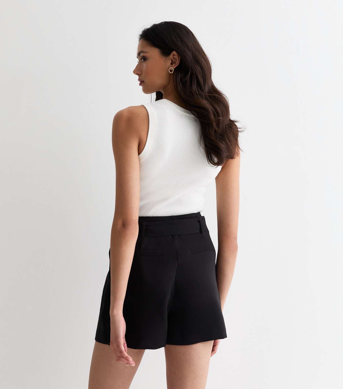 Tall Black High Waist Belted Shorts Image 4