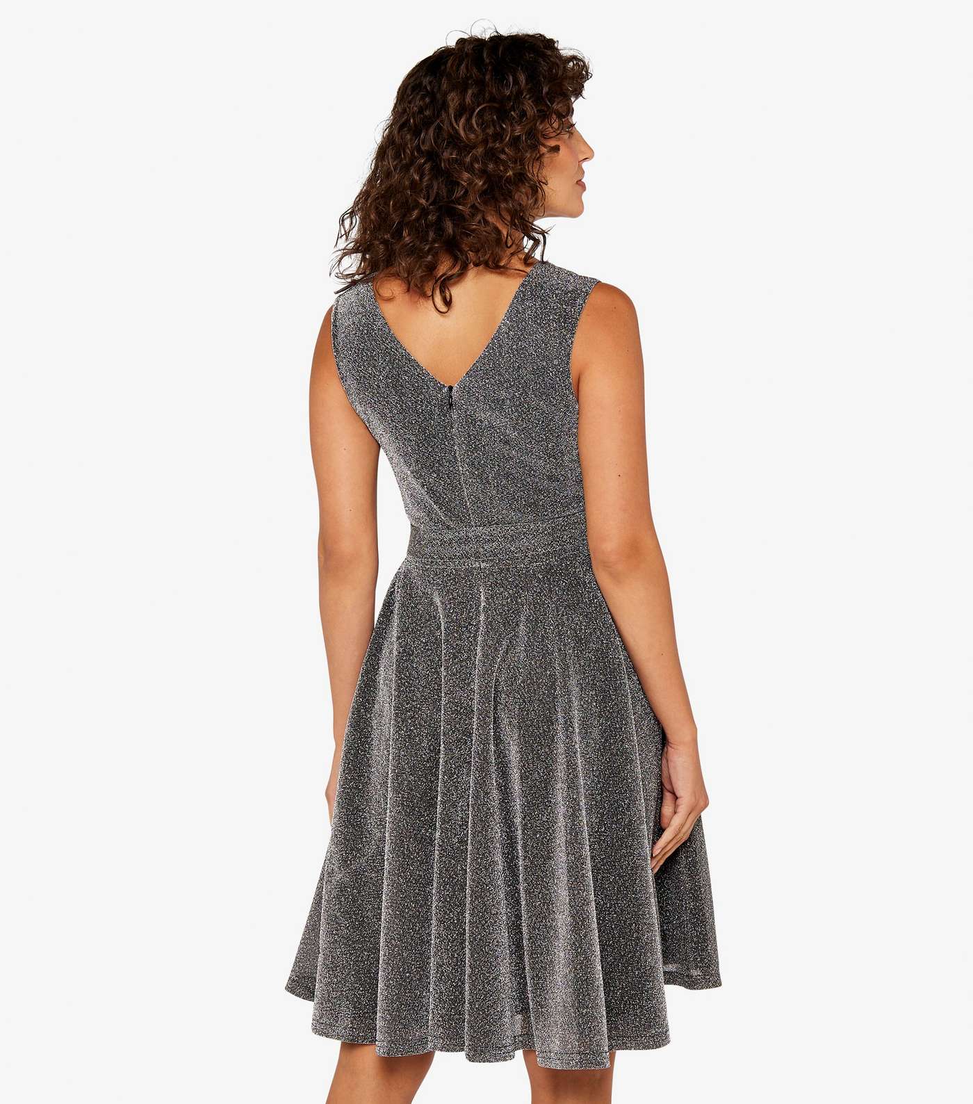 Apricot Pale Grey Glitter Pleated Mini Skater Dress Image 3