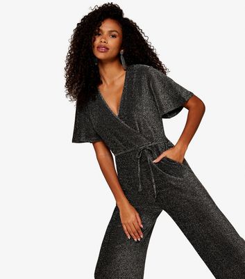 New look wrap jumpsuit in hot sale silver glitter