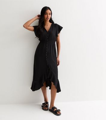 Waist Shirring Cotton Midi Dress