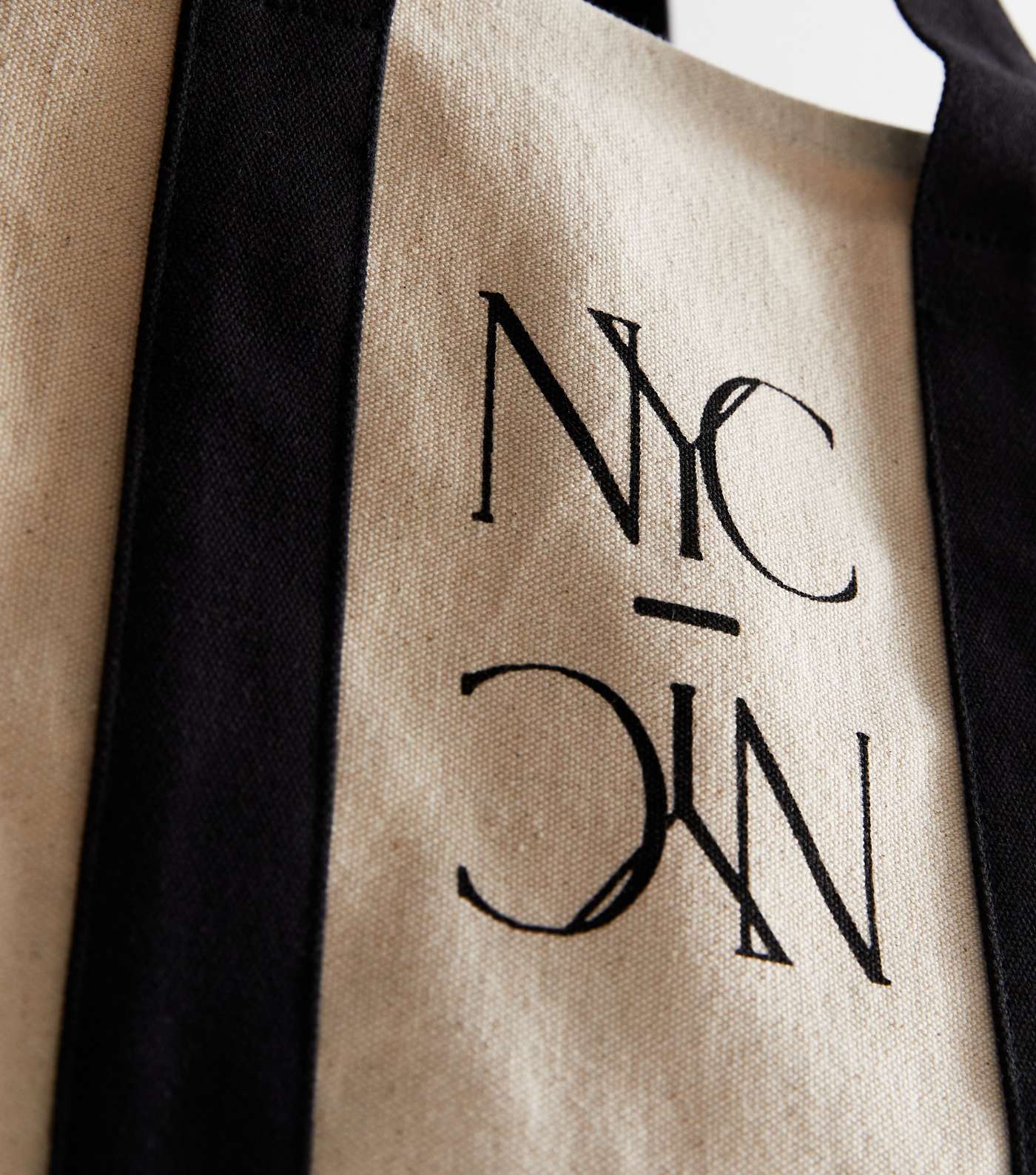 Beige and Black NYC Cotton Tote Bag  Image 3