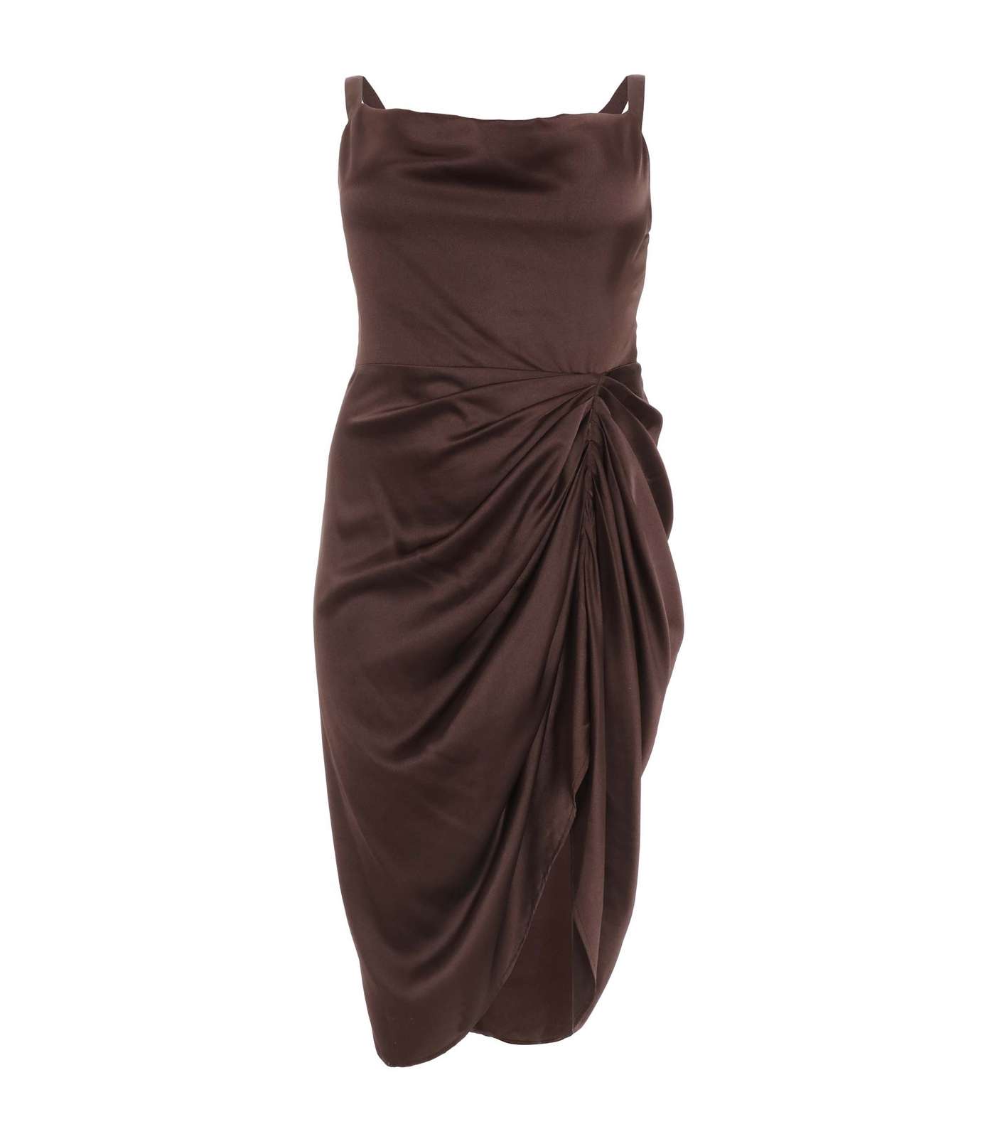 QUIZ Curves Dark Brown Cowl Neck Midi Dress Image 4
