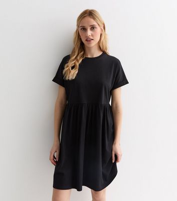 Black Cotton Short Sleeve Mini Smock Dress New Look