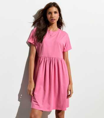 Pink Cotton Mini Smock Dress