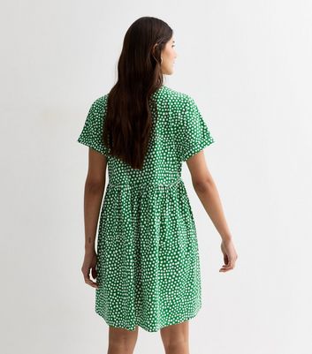 Green Cotton Spot Print Mini Smock Dress New Look