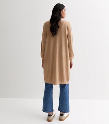 Blue Vanilla Camel Ribbed Knit Long Cardigan New Look