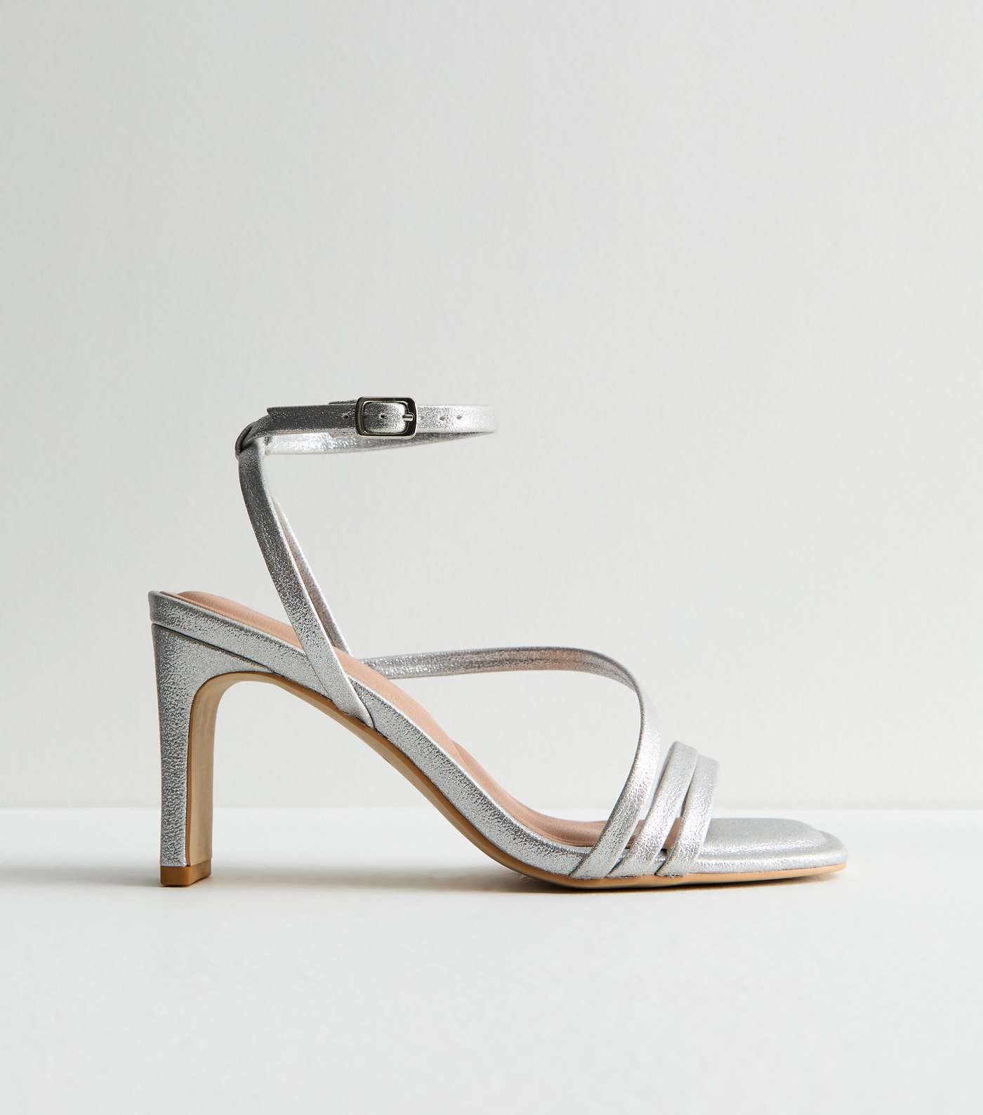 Silver Shimmer Strappy Slim Block Heel Sandals Image 3