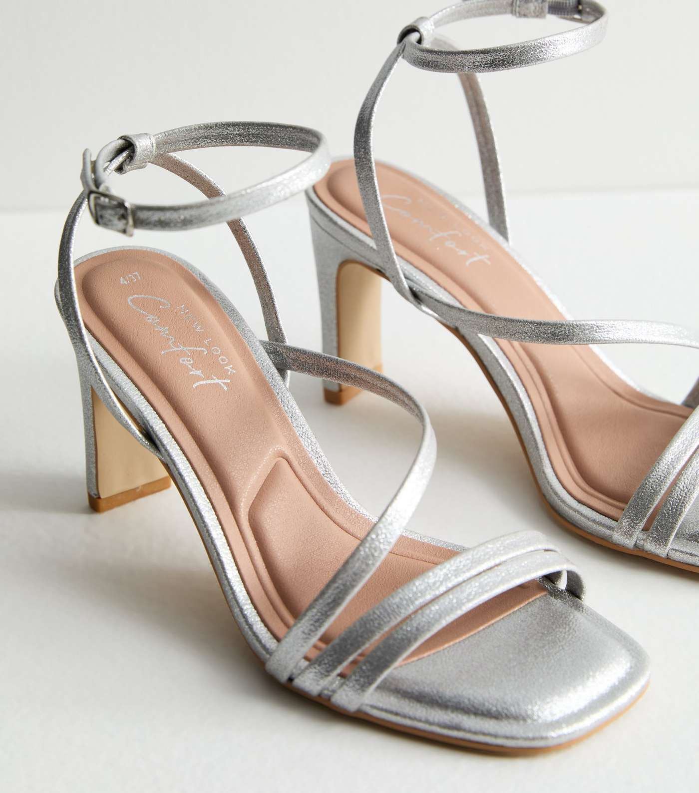 Silver Shimmer Strappy Slim Block Heel Sandals Image 5