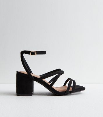 Extra Wide Fit Black Suedette Strappy Block Heel Sandals New Look