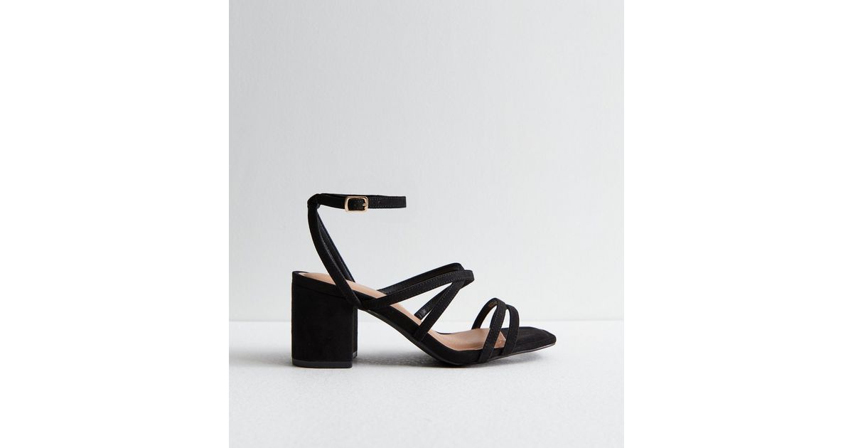 Extra Wide Fit Black Suedette Strappy Block Heel Sandals | New Look
