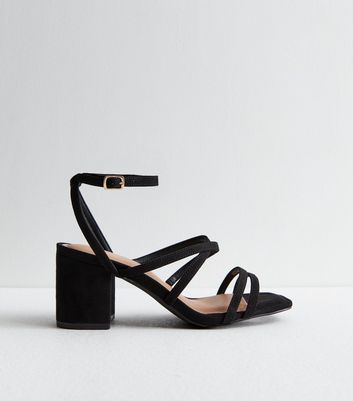 Wide Fit Black Plait Strap Stiletto Heel Sandals | New Look