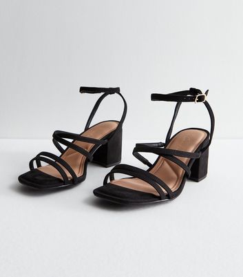 Extra Wide Fit Black Suedette Strappy Block Heel Sandals New Look