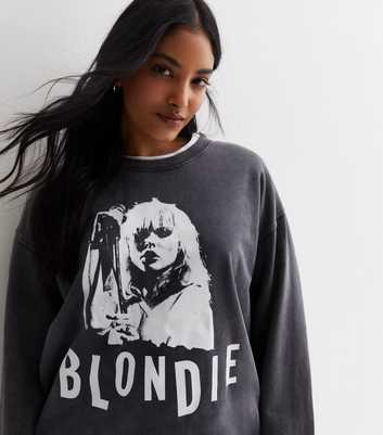 Dark Grey Acid Wash Blondie Logo Sweatshirt 