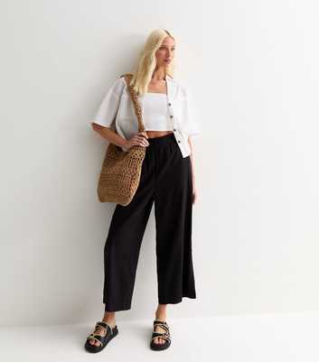 Tall Black Cropped Linen-Blend Trousers 