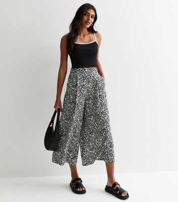 Black Floral Wide Leg Crop Trousers