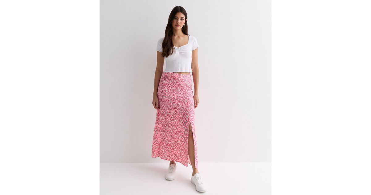 Gemma Midi Skirt in Blue/Pink Flower