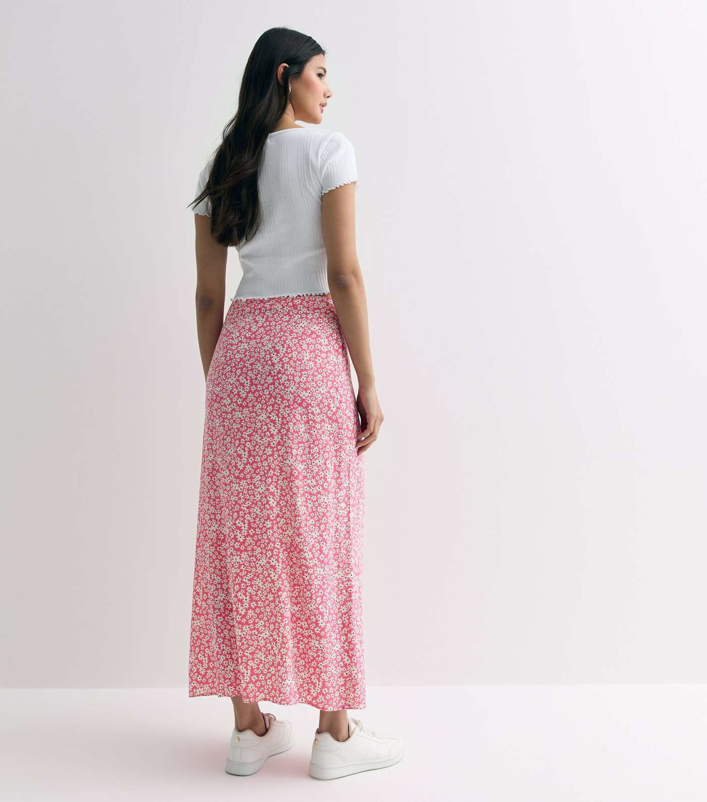 Pink Floral Split Hem Midi Skirt Image 4