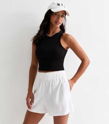 Petite White Linen-Blend Shorts