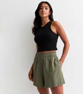Petite Khaki Linen-Blend Shorts