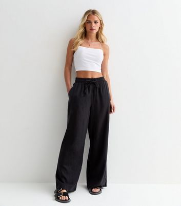 Black linen trousers womens hotsell