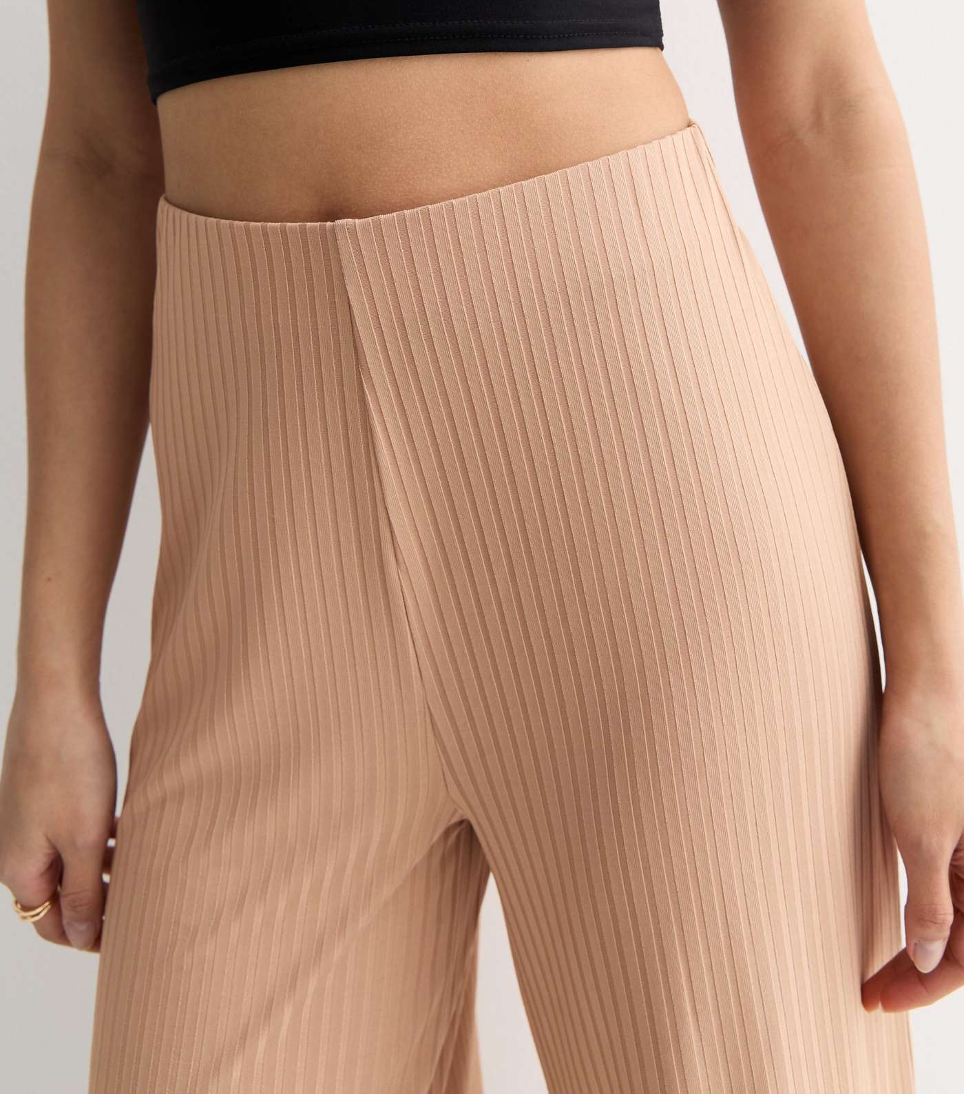 Stone Ribbed Jersey Crop Wide Leg Trousers Image 3